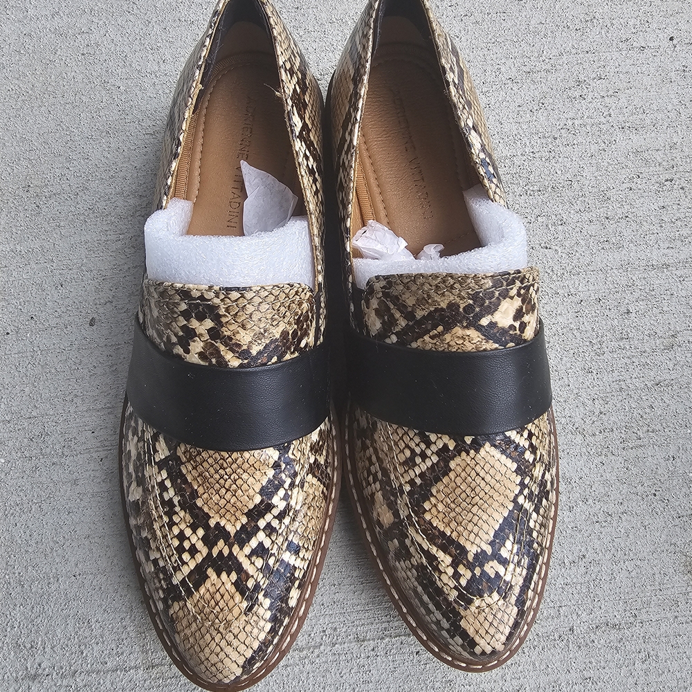 Adrienne Vittadini Snake Print Loafers with Black Band